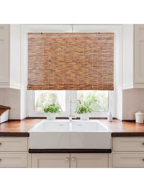 Light-Filtering Cord-Free Bamboo Roll-Up Window Shades, 48x72 in, Coffee Color